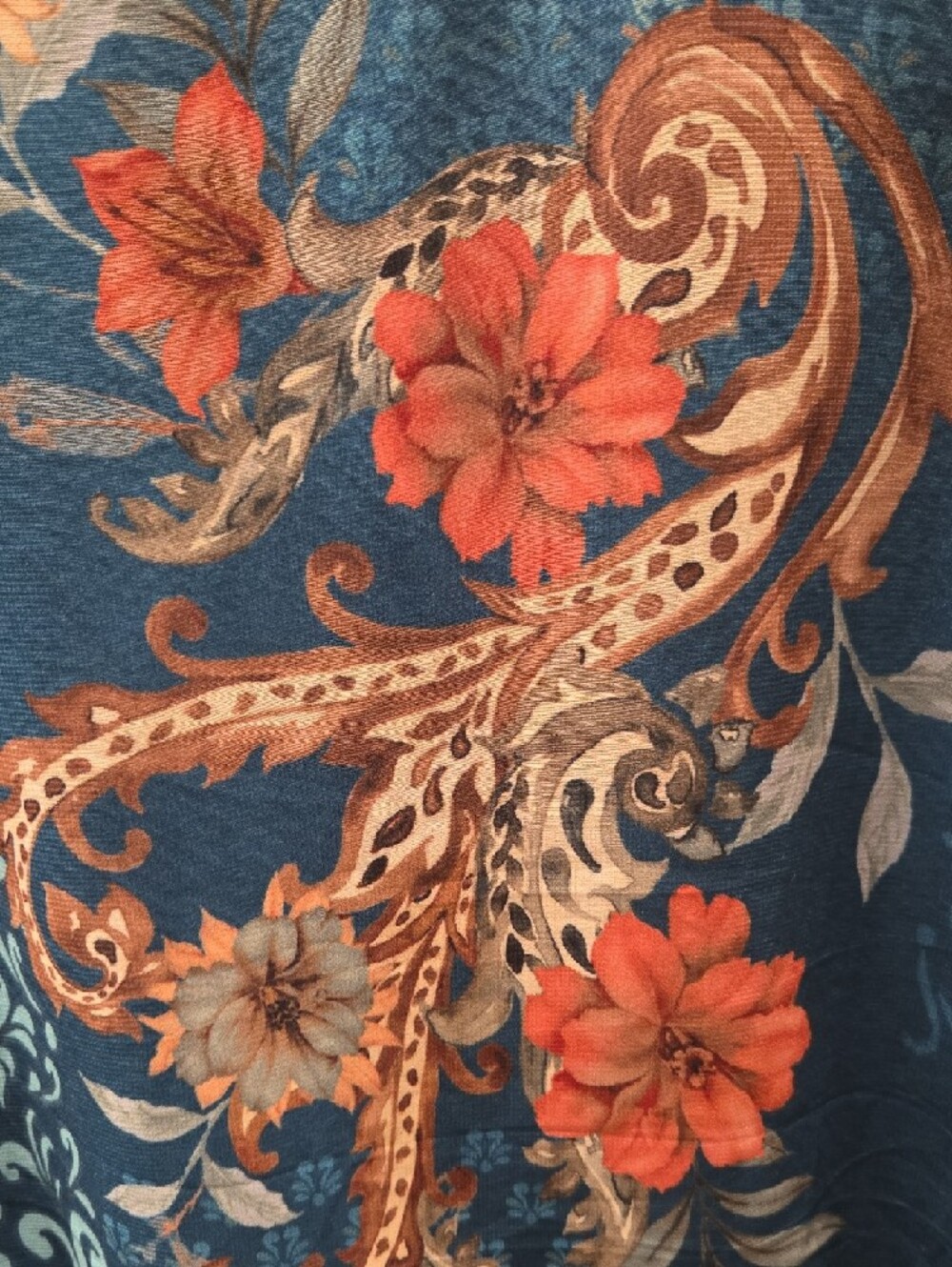 JM Collection Teal Blue Floral Paisley Tunic Top - Picture 5 of 7